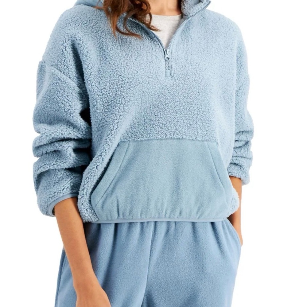 NWT Hippie Rose Blue Sherpa Half Zip Hoodie Pullover Various Sizes - Picture 3 of 3